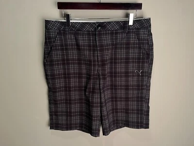 Puma Golf Men's black, gray and white plaid flat front shorts 34 11" inseam - Image 1 of 4