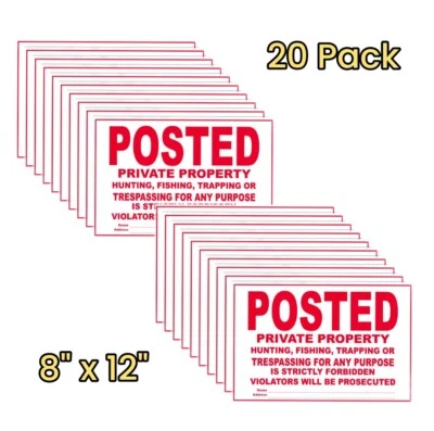 Posted Private Property Red/White Signs 8" x 12" - Tyvek Material, 20 Pack - Image 1 of 4