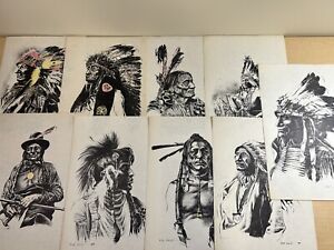 Bob Dale Art Print Vintage 1970s Native American Indian Chief Lot of 9 17x11 (B)
