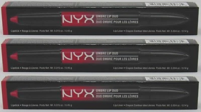 NEW 3-PACK NYX Ombre Lip Duo HEARTS & SPADES Red/Black Lipstick Lip Liner OLD03 - Image 1 of 4