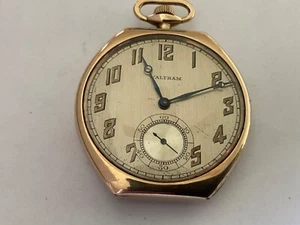 Great unusual shape gold filled Waltham 12s 15j pocket watch 1922 open face - Picture 1 of 9