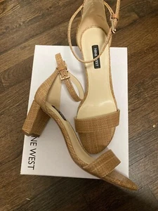 nine west pruce womens block heel sandals dark natural, size 8.5 - Picture 1 of 1