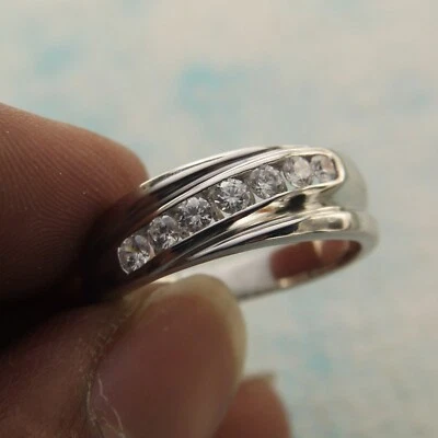 14K White Gold Plated 1.50 Ct Round Cut Moissanite Wedding Band Engagement Ring - Image 1 of 4
