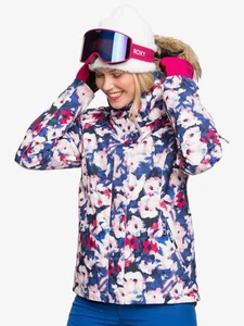 Roxy Jet Ski Snow Jacket Small Floral Mazarine Blue DryFlight Ski Coat - Picture 1 of 11