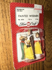 Vintage Fibre Craft Miniatur bemalt 3 Wisemen SET 0,5-1,5" in Pkg Hongkong - Bild 1 von 6