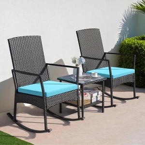 3 Pieces Patio Furniture Set Rocking Chairs Bistro Outdoor up to 350 Weight Cap - Picture 1 of 11