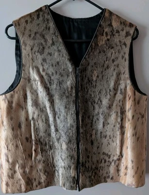 Chaleco Vintage Genuino Pelo Sobre Piel Talla Mediana Cuero Chaleco Occidental Bolsillos Foto 1 de 4