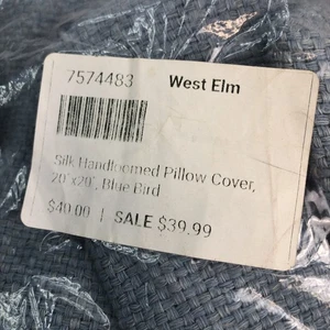 Set Of 2 - West Elm Silk Handloomed Pillow Cover 20”x 20” Blue Bird - Picture 1 of 7