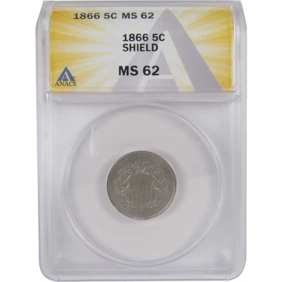 Moneda de 5c 1866 Rays Shield níquel MS 62 ANACS sin circular SKU:I17883 Foto 1 de 4