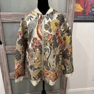Unisex Bomberjacke bestickt Kranich Fauna Blumen asiatisch inspiriert Größe 3XL - Bild 1 von 13
