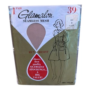 Vintage Glamalon Seamless Mesh Stockings Mist Size 9 Run Resist First Quality - Picture 1 of 2