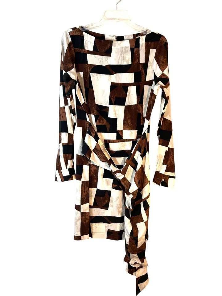 Worth petite ladies dress brown black off white sheath faux wrap silk career - Image 1 of 4