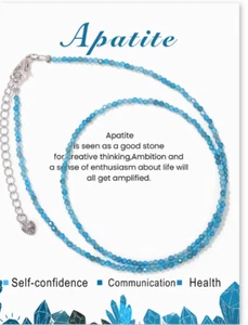 Natural Apatite Stone Beaded Necklace Blue Apatite Choker Healing Crystal Gift - Picture 1 of 3
