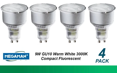 4 x 9W GU10 Compact Fluorescent Lamps Globes Bulbs 3000K Warm White CFL - Image 1 of 3