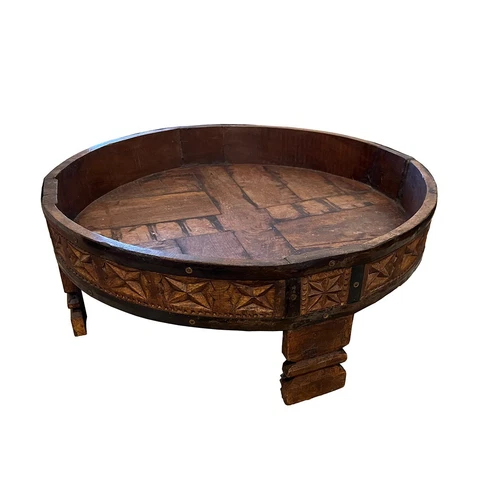 Vintage Traditional Round Grinder / Chakki Coffee Table 25" Cover
