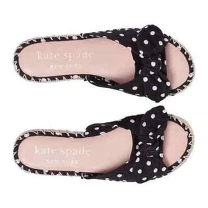 Kate Spade New York Saltie Shore Women Espadrille Slide Sandals Black Polka Dot - Picture 1 of 5