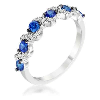 .18Ct Rhodium and Hematite Plated S Shape Sapphire Blue and Clear CZ Half Eterni - Image 1 of 2