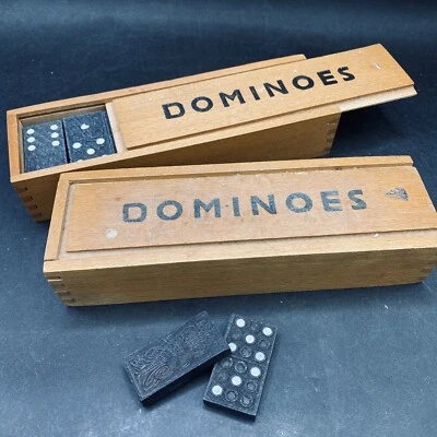 Dominoes & Wooden Boxes Two Complete Sets 3.7g Matching Wood Tiles - Image 1 of 4