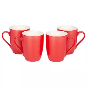Acabado rojo carmesí brillante 10 oz. Nuevo juego de 4 tazas de café Bone China - Imagen 1 de 1