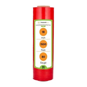 96 Rls 18"x1500' Cast Packing Stretch Film Shrink Hand Wrap (80 Ga) Tint Red - Picture 1 of 9