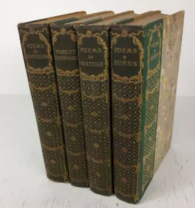 Poems (Hardcover 1892) Set of 4 Stokes Company Whitter Browning Longfellow Burns - Picture 1 of 12