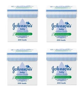 4 x Johnson's Baby Cotton Buds Pack of 200 Paper Sticks Plastic Free Pure Cotton - Picture 1 of 1