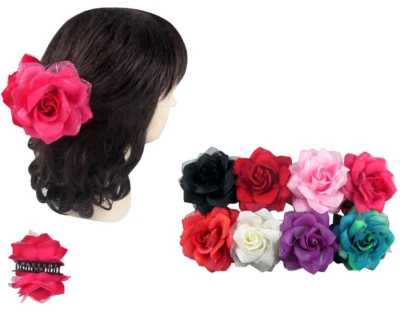 2 pc Women's Double-Sided Rose Hair Clip Claw Jaw Pin Comb Banana Barrette Lot - Image 1 of 3