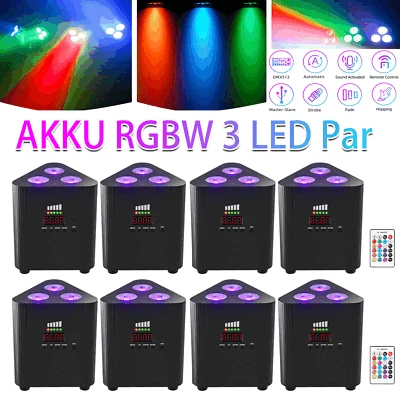 8stk Akku 120W RGBW 3 LED Par Strahler Fernbedienungen DMX DJ Disco Bühnenlicht - Bild 1 von 4