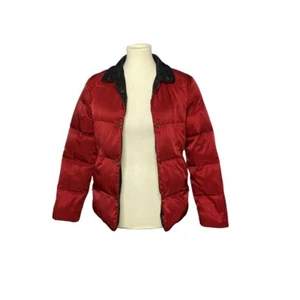 Talbots Women's Down Puffer Jacket Red & Black Snap Reversible Insulated Petites - Picture 1 of 10