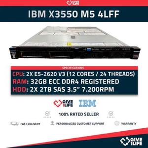 Servidor Rack IBM X3550 M5 4LFF 2xE5-2620V3 + 32GB DDR4 + M5210 + 2x2TB 5463-AC1 - Picture 1 of 8