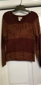 THE TERRITORY AHEAD WOMEN'S WOOL BLEND SWEATER, SIZE MEDIUM, BURGANDY & BROWN  - Picture 1 of 6