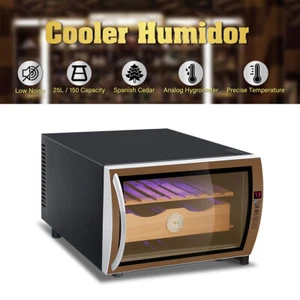 25L Electric Humidor Cigar Cooler w/ Spanish Cedar Wood Shelves, 150 Capacity US - Picture 1 of 12