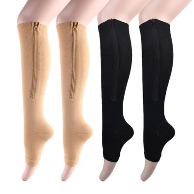Women Men Zip Sox Compression Open Toe Socks Leg Support Stockings With Zipper - Image 1 of 4