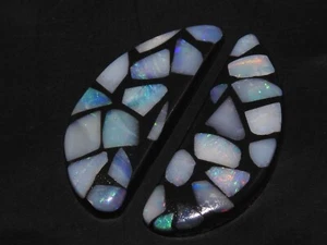 Australian Opal Doublet Smooth Multi Fire Cabochon Matched Pair/34X13X3MM/MS - Picture 1 of 11