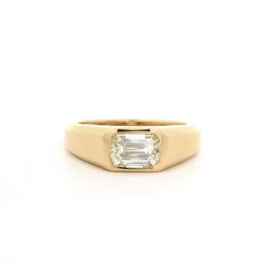 New 18k Yellow Gold GIA 1.00ct Emerald Cut Bezel Diamond Solitaire Band Ring - Picture 1 of 10