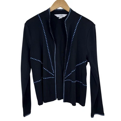 Chaqueta cárdigan Ming Wang para mujer tejida frente abierto talla L bordada minimalista Foto 1 de 4
