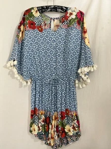 Farm Rio Anthropologie Womens Romper Shorts Floral Festival Boho Fringe XS - Picture 1 of 8
