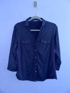 J McLAUGHLIN NAVY BLUE 3/4 SLEEVE FITTED STRETCH JERSEY BUTTON UP LYFORD SHIRT M - Picture 1 of 9