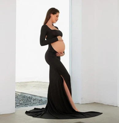Maternity maxi dress S black long backless pregnancy photoshoot cut out gown new - Image 1 of 4