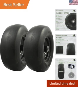 Set Pneumatici 11x4,00-5 Flat-Free per Motofalciatrici - Battistrada Liscio e Adattatore Incluso - Foto 1 di 10