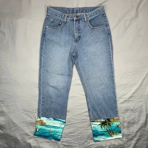 Agolde Event Jeans Hawaiian Tropical Beach Scene Print Cuffs Women's 28 Relaxed - Picture 1 of 10