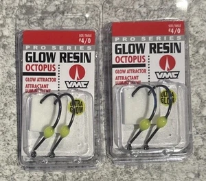 2 Packs VMC Pro Series Glow Resin Octopus Hooks Size 4/0 Glow Chartreuse - Picture 1 of 1