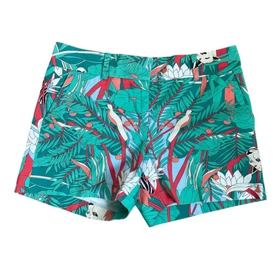 Talbots Chino Shorts sz 10 Petite Tropical Print Green Red Blue Mature Vacation - Image 1 of 4