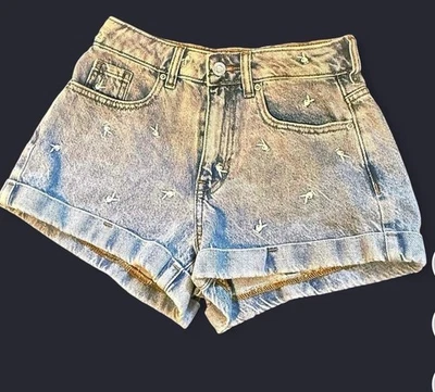 Pantalones cortos de mezclilla Playboy PacSun tiro alto para mujer 23 conejito bordado puños Y2K Foto 1 de 4