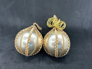 Ornamento natalizio vintage cablato oro bianco orpello nastro avvolto set di 2 - Foto 1 di 2