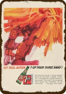 1964 Bob Peak Cheerleader & 7UP Soda Vintage-Look DECORATIVE REPLICA METAL SIGN - Picture 1 of 1