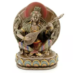 SARASWATI STATUE 6" Seated Hindu Goddess Bronze Resin Sarasvati HIGH QUALITY - Picture 1 of 4