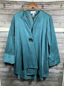 Joseph Ribkoff Teal Micro Suede Wide Sleeve Evening Dinner Jacket Sz 16 Drape - Picture 1 of 18
