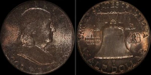 1958 Franklin medio dólar NGC MS66 tóner plata tipo antiguo moneda color crujiente 07 - Imagen 1 de 6
