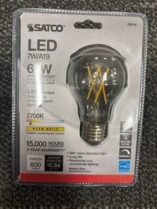 Satco S 8616 7w A19 E26 LED 120v 2700K Warm White 800 lumens Dimmable - Picture 1 of 1